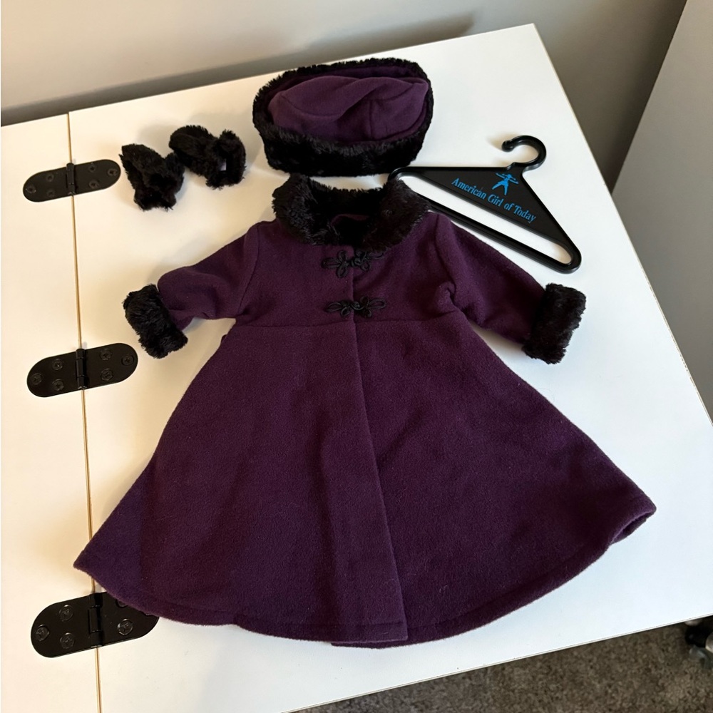 American Girl Purple Coat with hat and mitts